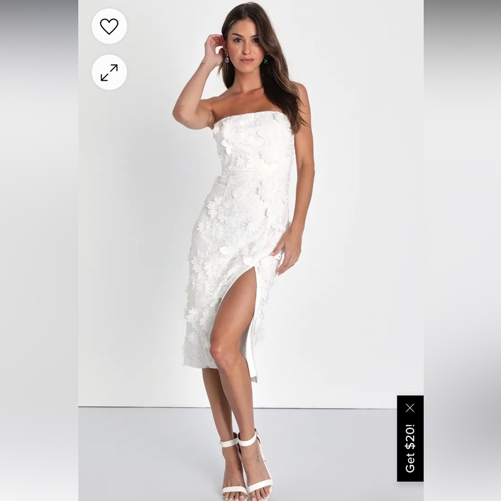 Lulus Elevated Sensation White 3D Floral Embroidered Midi Dress Medium.